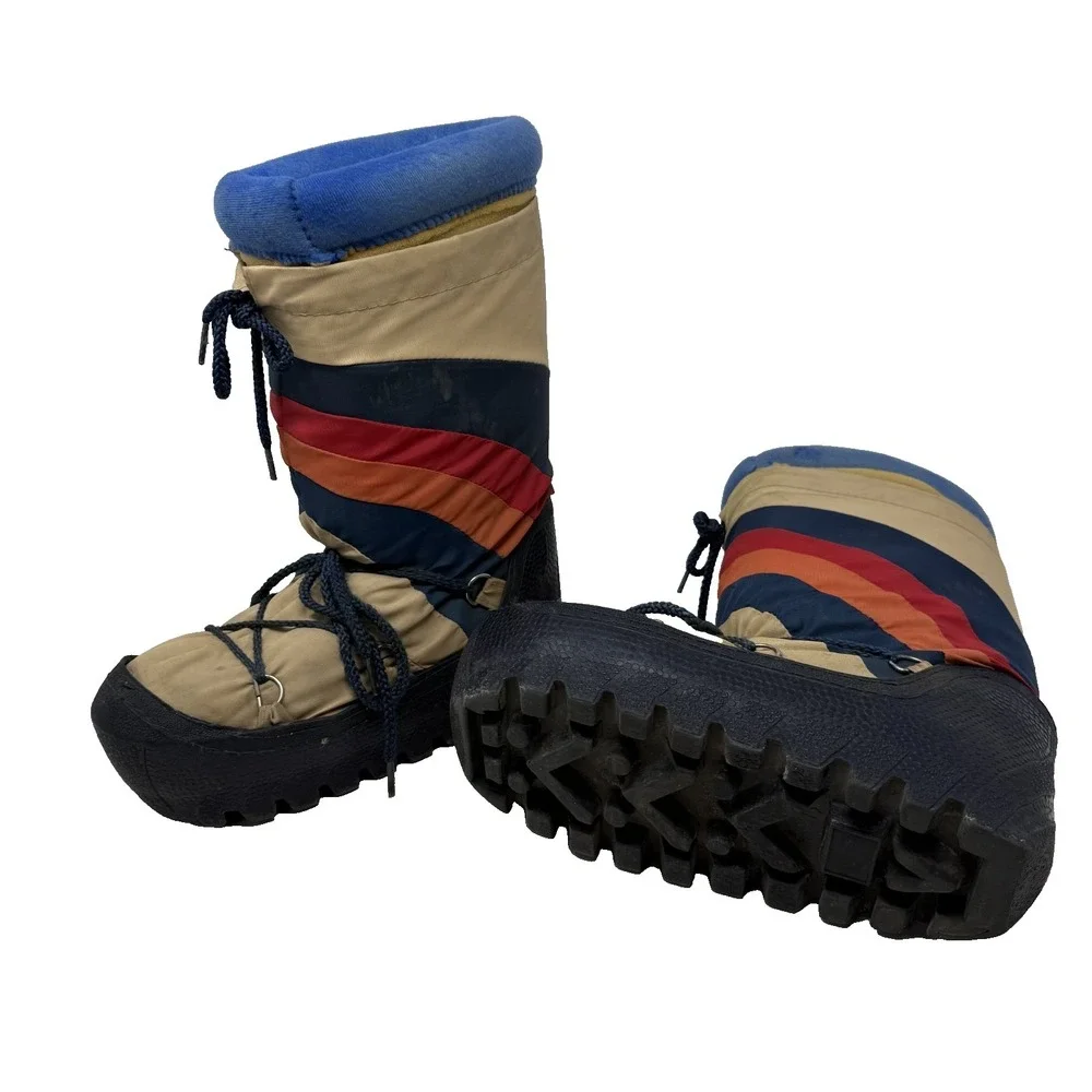 Vintage 80s Rainbow Stripe Lace Up‎ Moon Boots Made in Korea Men's Size 5-6